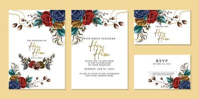 plantilla de fondo de tarjeta de invitación de boda de flores hermosas de lujo vector