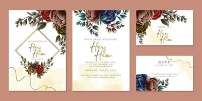 plantilla de fondo de tarjeta de invitación de boda de flores hermosas de lujo vector