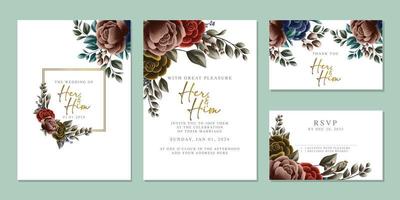 plantilla de fondo de tarjeta de invitación de boda de flores hermosas de lujo vector