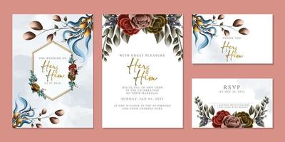 Luxury beautiful flowers wedding invitation card background template vector