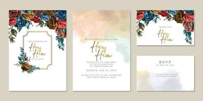 Luxury beautiful flowers wedding invitation card background template vector