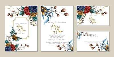 plantilla de fondo de tarjeta de invitación de boda de flores hermosas de lujo vector