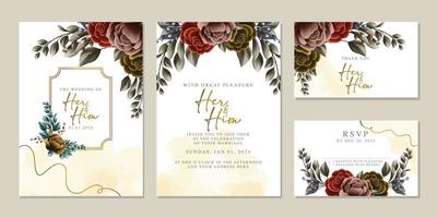 plantilla de fondo de tarjeta de invitación de boda de flores hermosas de lujo vector