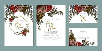 Luxury beautiful flowers wedding invitation card background template vector