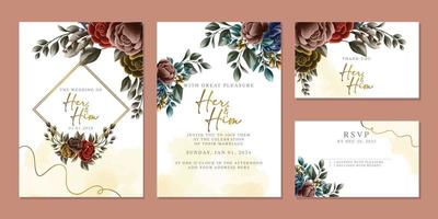 plantilla de fondo de tarjeta de invitación de boda de flores hermosas de lujo vector