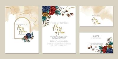 plantilla de fondo de tarjeta de invitación de boda de flores hermosas de lujo vector