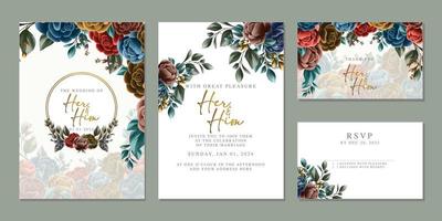 plantilla de fondo de tarjeta de invitación de boda de flores hermosas de lujo vector