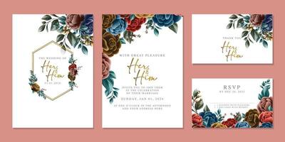 Luxury beautiful flowers wedding invitation card background template vector