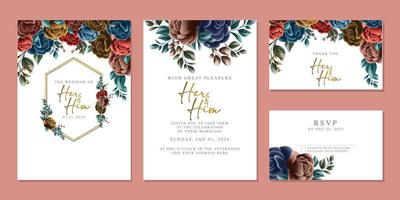 plantilla de fondo de tarjeta de invitación de boda de flores hermosas de lujo vector