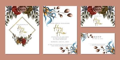 plantilla de fondo de tarjeta de invitación de boda de flores hermosas de lujo vector