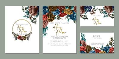 plantilla de fondo de tarjeta de invitación de boda de flores hermosas de lujo vector