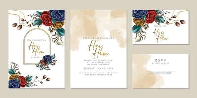 plantilla de fondo de tarjeta de invitación de boda de flores hermosas de lujo vector