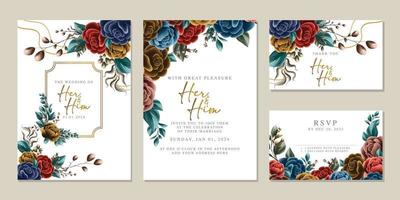 plantilla de fondo de tarjeta de invitación de boda de flores hermosas de lujo vector