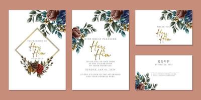 plantilla de fondo de tarjeta de invitación de boda de flores hermosas de lujo vector