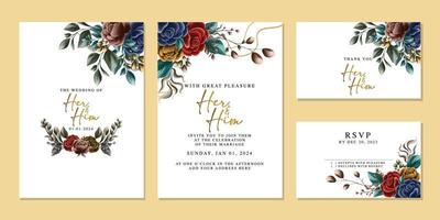 plantilla de fondo de tarjeta de invitación de boda de flores hermosas de lujo vector