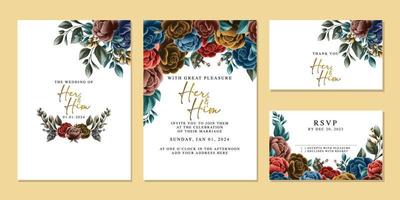 plantilla de fondo de tarjeta de invitación de boda de flores hermosas de lujo vector