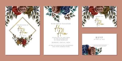 plantilla de fondo de tarjeta de invitación de boda de flores hermosas de lujo vector