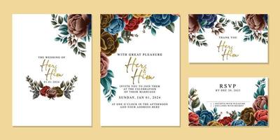 plantilla de fondo de tarjeta de invitación de boda de flores hermosas de lujo vector