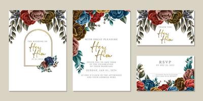 plantilla de fondo de tarjeta de invitación de boda de flores hermosas de lujo vector