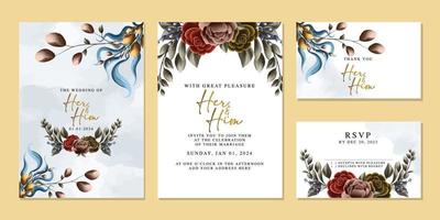 Luxury beautiful flowers wedding invitation card background template vector