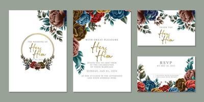 Luxury beautiful flowers wedding invitation card background template vector