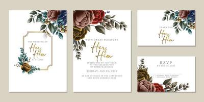 Luxury beautiful flowers wedding invitation card background template vector