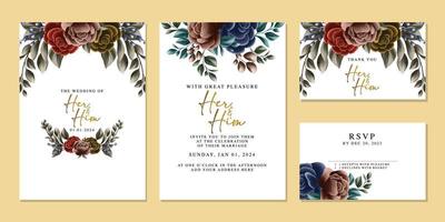 plantilla de fondo de tarjeta de invitación de boda de flores hermosas de lujo vector