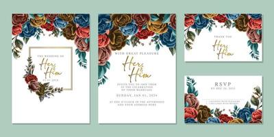 Luxury beautiful flowers wedding invitation card background template vector