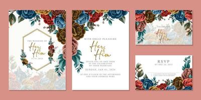 plantilla de fondo de tarjeta de invitación de boda de flores hermosas de lujo vector