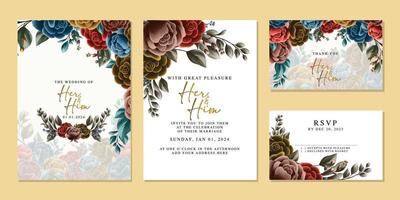 plantilla de fondo de tarjeta de invitación de boda de flores hermosas de lujo vector