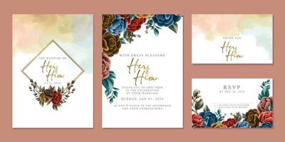 plantilla de fondo de tarjeta de invitación de boda de flores hermosas de lujo vector