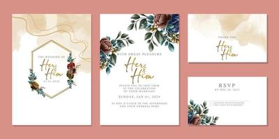 Luxury beautiful flowers wedding invitation card background template vector