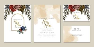 plantilla de fondo de tarjeta de invitación de boda de flores hermosas de lujo vector