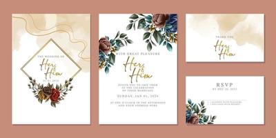 plantilla de fondo de tarjeta de invitación de boda de flores hermosas de lujo vector