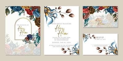 Luxury beautiful flowers wedding invitation card background template vector