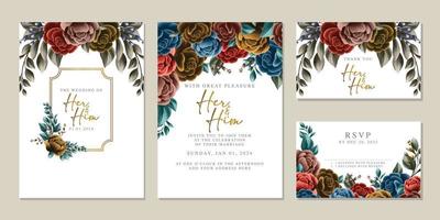 Luxury beautiful flowers wedding invitation card background template vector