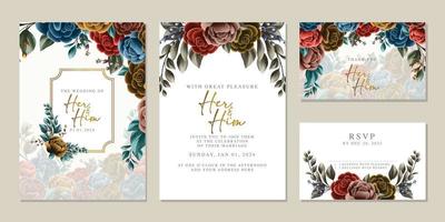 Luxury beautiful flowers wedding invitation card background template vector