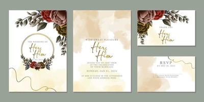 plantilla de fondo de tarjeta de invitación de boda de flores hermosas de lujo vector