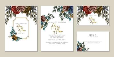 plantilla de fondo de tarjeta de invitación de boda de flores hermosas de lujo vector