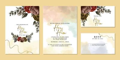 plantilla de fondo de tarjeta de invitación de boda de flores hermosas de lujo vector