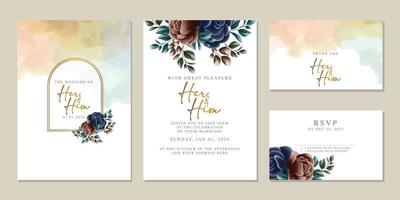 Luxury beautiful flowers wedding invitation card background template vector