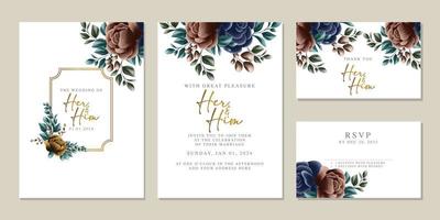 plantilla de fondo de tarjeta de invitación de boda de flores hermosas de lujo vector