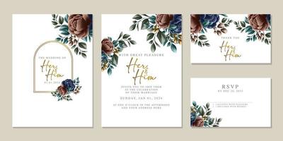 Luxury beautiful flowers wedding invitation card background template vector