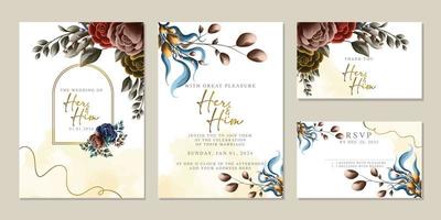 plantilla de fondo de tarjeta de invitación de boda de flores hermosas de lujo vector