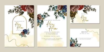 plantilla de fondo de tarjeta de invitación de boda de flores hermosas de lujo vector