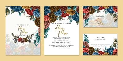 plantilla de fondo de tarjeta de invitación de boda de flores hermosas de lujo vector