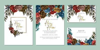 plantilla de fondo de tarjeta de invitación de boda de flores hermosas de lujo vector