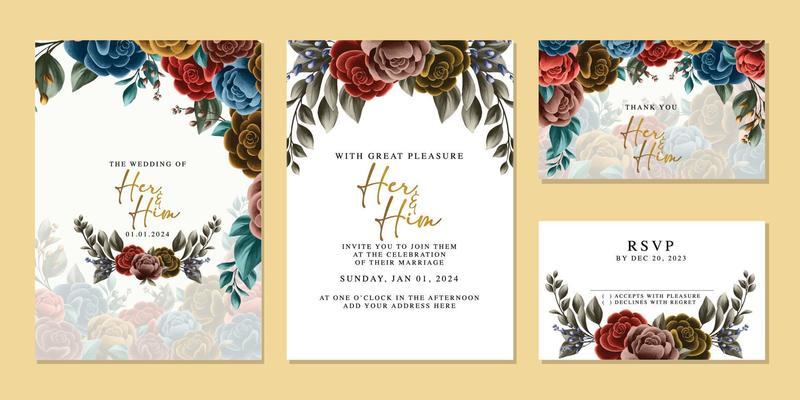 Luxury beautiful flowers wedding invitation card background template