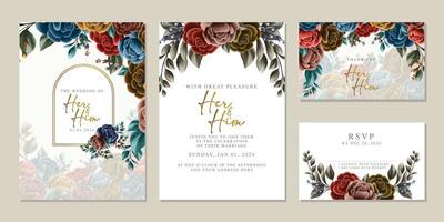 Luxury beautiful flowers wedding invitation card background template vector