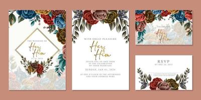 plantilla de fondo de tarjeta de invitación de boda de flores hermosas de lujo vector